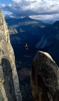 Click here to see important Warning. (Dean Potter is shown here soloing Taft Point. DO NOT ATTEMPT ANYWHERE!)